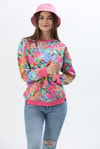 Çiçek Desen İki İplik Sweatshirt Pembe