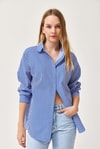 Çizgili Oversize Basic Gömlek Mavi