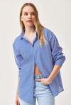 Çizgili Oversize Basic Gömlek Mavi