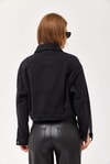 Crop Oversize Efektli Siyah Kot Ceket