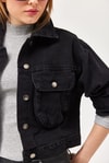 Crop Oversize Efektli Siyah Kot Ceket