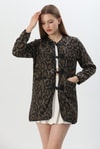 Deri Biyeli Leopar Desen Ceket