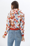 Kapüşonlu Çiçek Desenli İki İplik Sweatshirt Turuncu