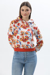 Kapüşonlu Çiçek Desenli İki İplik Sweatshirt Turuncu