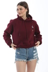 Nakışlı Kapüşonlu Oversize Sweatshirt Bordo
