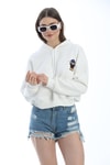 Nakışlı Kapüşonlu Oversize Sweatshirt Beyaz