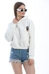 Nakışlı Kapüşonlu Oversize Sweatshirt Beyaz