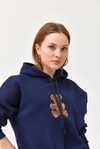 Nakışlı Kapüşonlu Üç İp Sweatshirt Lacivert