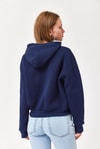 Nakışlı Kapüşonlu Üç İp Sweatshirt Lacivert