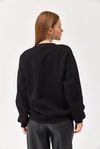 Nakışlı Şardonlu Üç İp Bayan Sweatshirt Siyah