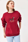 Nakışlı Şardonlu Üç İp Bayan Sweatshirt Bordo