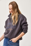 Nyc Nakışlı Fermuar Detaylı Dik Yaka Oversize Sweatshirt Füme