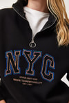 Nyc Nakışlı Fermuar Detaylı Dik Yaka Oversize Sweatshirt Siyah