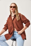 Oversize Basic Gömlek Kahve