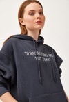 Oversize Kapüşonlu Kanguru Cepli Sweatshirt Füme