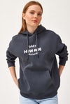 Oversize Kapüşonlu Kanguru Cepli Sweatshirt Antrasit