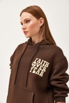 Oversize Kapüşonlu Kanguru Cepli Sweatshirt Kahverengi