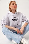 Oversize Kapüşonlu Kanguru Cepli Sweatshirt Gri