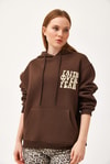 Oversize Kapüşonlu Kanguru Cepli Sweatshirt Kahverengi