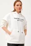 Oversize Kapüşonlu Kanguru Cepli Sweatshirt Beyaz