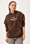 Oversize Kapüşonlu Kanguru Cepli Sweatshirt Kahve