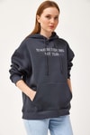 Oversize Kapüşonlu Kanguru Cepli Sweatshirt Füme
