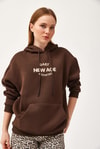 Oversize Kapüşonlu Kanguru Cepli Sweatshirt Kahve