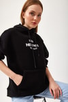Oversize Kapüşonlu Kanguru Cepli Sweatshirt Siyah
