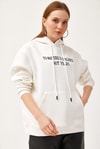 Oversize Kapüşonlu Kanguru Cepli Sweatshirt Beyaz