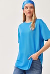 Oysh Yumuşak Dokulu Eteği Oval Modal Tshirt Mavi