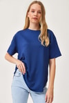 Oysh Yumuşak Dokulu Eteği Oval Modal Tshirt Lacivert