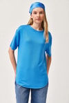 Oysh Yumuşak Dokulu Eteği Oval Modal Tshirt Mavi