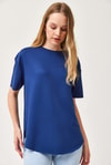 Oysh Yumuşak Dokulu Eteği Oval Modal Tshirt Lacivert