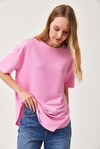 Oysh Yumuşak Dokulu Eteği Oval Modal Tshirt Pembe