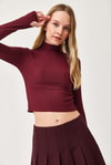 Parmak Geçme Detaylı  Esnek  Örme Bluz Bordo