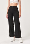 Tek Düğme Bol Paça Kumaş Pantolon Siyah