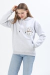 Üç İplik Baskılı Kapüşonlu Sweatshirt Gri