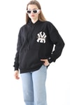 Üç İplik Baskılı Kapüşonlu Sweatshirt Siyah