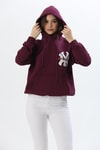 Üç İplik Baskılı Kapüşonlu Sweatshirt Bordo