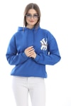 Üç İplik Baskılı Kapüşonlu Sweatshirt Mavi