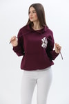 Üç İplik Baskılı Kapüşonlu Sweatshirt Bordo