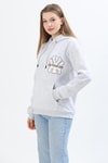 Üç İplik Baskılı Kapüşonlu Sweatshirt Gri