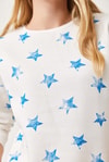 Yıldız Baskılı Oversize Şardonlu Sweatshirt Beyaz