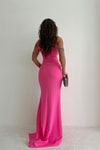 Luster Drape Derin Yırtmaç Abiye Pembe
