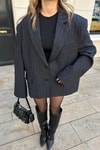 Çift Düğme Çizigili Blazer Ceket Lacivert