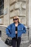Kapama Cep Denim Ceket Mavi