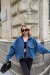 Kapama Cep Denim Ceket Mavi