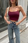 İp Askılı Crop Top Bordo