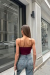 İp Askılı Crop Top Bordo