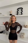Swarovski Tül Bodysuıt Siyah
